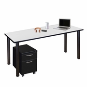 66 X 24 IN. MOBILE DESK WITH STORAGE- WHITE TOP, BLACK LEGS <FONT COLOR=GREEN>-FREE SHIPPING-</FONT>