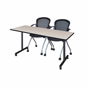 66 X 24 IN. MOBILE T-BASE TRAINING TABLE- MAPLE, 2 NESTING CHAIRS <FONT COLOR=GREEN>-FREE SHIPPING-</FONT>