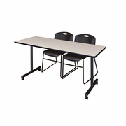 66 X 24 IN. MOBILE T-BASE TRAINING TABLE- MAPLE, 2 STACK CHAIRS- BLACK <FONT COLOR=GREEN>-FREE SHIPPING-</FONT>
