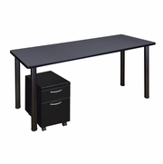 66 X 24 IN. OFFICE DESK TABLE WITH MOBILE PEDESTAL DRAWER- GREY TOP, BLACK LEGS <FONT COLOR=GREEN>-FREE SHIPPING-</FONT>