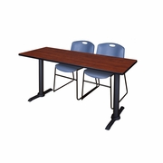 66 X 24 IN. T-BASE TRAINING SEMINAR TABLE- CHERRY & 2 STACK CHAIRS- BLUE <FONT COLOR=GREEN>-FREE SHIPPING-</FONT>