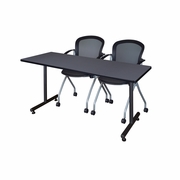 66 X 24 IN. T-BASE TRAINING SEMINAR TABLE- GREY, 2 NESTING CHAIRS <FONT COLOR=GREEN>-FREE SHIPPING-</FONT>