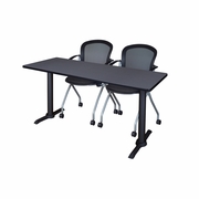 66 X 24 IN. T-BASE TRAINING SEMINAR TABLE- GREY & 2 NESTING CHAIRS <FONT COLOR=GREEN>-FREE SHIPPING-</FONT>