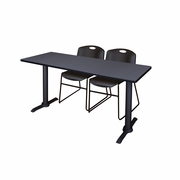 66 X 24 IN. T-BASE TRAINING SEMINAR TABLE- GREY & 2 STACK CHAIRS- BLACK <FONT COLOR=GREEN>-FREE SHIPPING-</FONT>