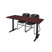 66 X 24 IN. T-BASE TRAINING SEMINAR TABLE- MAHOGANY & 2 STACK CHAIRS- BLACK <FONT COLOR=GREEN>-FREE SHIPPING-</FONT>