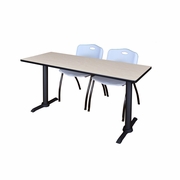 66 X 24 IN. T-BASE TRAINING SEMINAR TABLE- MAPLE & 2 M STACK CHAIRS- GREY <FONT COLOR=GREEN>-FREE SHIPPING-</FONT>