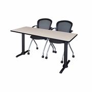 66 X 24 IN. T-BASE TRAINING SEMINAR TABLE- MAPLE & 2 NESTING CHAIRS <FONT COLOR=GREEN>-FREE SHIPPING-</FONT>