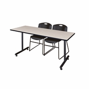 66 X 24 IN. T-BASE TRAINING SEMINAR TABLE- MAPLE, 2 STACK CHAIRS- BLACK <FONT COLOR=GREEN>-FREE SHIPPING-</FONT>