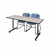 66 X 24 IN. T-BASE TRAINING SEMINAR TABLE- MAPLE, 2 STACK CHAIRS- BLUE <FONT COLOR=GREEN>-FREE SHIPPING-</FONT>