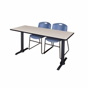 66 X 24 IN. T-BASE TRAINING SEMINAR TABLE- MAPLE & 2 STACK CHAIRS- BLUE <FONT COLOR=GREEN>-FREE SHIPPING-</FONT>