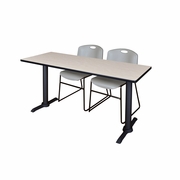 66 X 24 IN. T-BASE TRAINING SEMINAR TABLE- MAPLE & 2 STACK CHAIRS- GREY <FONT COLOR=GREEN>-FREE SHIPPING-</FONT>
