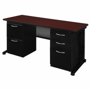 66 X 24 IN. TEACHERS DESK WITH DOUBLE PEDESTAL DRAWER UNIT- MAHOGANY <FONT COLOR=GREEN>-FREE SHIPPING-</FONT>