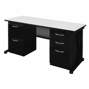 66 X 24 IN. TEACHERS DESK WITH DOUBLE PEDESTAL DRAWER UNIT- WHITE <FONT COLOR=GREEN>-FREE SHIPPING-</FONT>