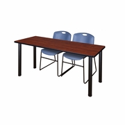 66 X 24 IN. TRAINING TABLE- CHERRY TOP, BLACK LEGS & 2 CHAIRS- BLUE <FONT COLOR=GREEN>-FREE SHIPPING-</FONT>