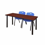 66 X 24 IN. TRAINING TABLE- CHERRY TOP, BLACK LEGS & 2 M STACK CHAIRS- BLUE <FONT COLOR=GREEN>-FREE SHIPPING-</FONT>