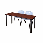 66 X 24 IN. TRAINING TABLE- CHERRY TOP, BLACK LEGS & 2 M STACK CHAIRS- GREY <FONT COLOR=GREEN>-FREE SHIPPING-</FONT>