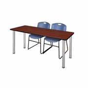 66 X 24 IN. TRAINING TABLE- CHERRY TOP, CHROME LEGS & 2 CHAIRS- BLUE <FONT COLOR=GREEN>-FREE SHIPPING-</FONT>