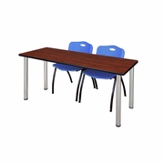 66 X 24 IN. TRAINING TABLE- CHERRY TOP, CHROME LEGS & 2 M STACK CHAIRS- BLUE <FONT COLOR=GREEN>-FREE SHIPPING-</FONT>