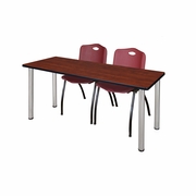 66 X 24 IN. TRAINING TABLE- CHERRY TOP, CHROME LEGS & 2 M STACK CHAIRS- BURGUNDY <FONT COLOR=GREEN>-FREE SHIPPING-</FONT>