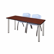 66 X 24 IN. TRAINING TABLE- CHERRY TOP, CHROME LEGS & 2 M STACK CHAIRS- GREY <FONT COLOR=GREEN>-FREE SHIPPING-</FONT>