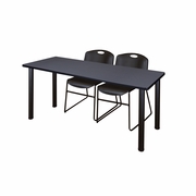66 X 24 IN. TRAINING TABLE- GREY TOP, BLACK LEGS & 2 CHAIRS- BLACK <FONT COLOR=GREEN>-FREE SHIPPING-</FONT>
