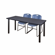 66 X 24 IN. TRAINING TABLE- GREY TOP, BLACK LEGS & 2 CHAIRS- BLUE <FONT COLOR=GREEN>-FREE SHIPPING-</FONT>