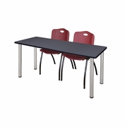 66 X 24 IN. TRAINING TABLE- GREY TOP, CHROME LEGS & 2 M STACK CHAIRS- BURGUNDY <FONT COLOR=GREEN>-FREE SHIPPING-</FONT>
