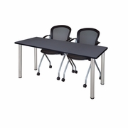 66 X 24 IN. TRAINING TABLE- GREY TOP, CHROME LEGS & 2 NESTING CHAIRS <FONT COLOR=GREEN>-FREE SHIPPING-</FONT>