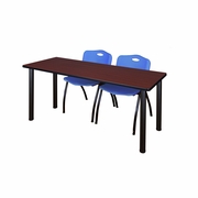 66 X 24 IN. TRAINING TABLE- MAHOGANY TOP, BLACK LEGS & 2 M STACK CHAIRS- BLUE <FONT COLOR=GREEN>-FREE SHIPPING-</FONT>