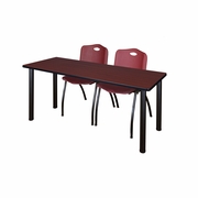 66 X 24 IN. TRAINING TABLE- MAHOGANY TOP, BLACK LEGS & 2 M STACK CHAIRS- BURGUNDY <FONT COLOR=GREEN>-FREE SHIPPING-</FONT>