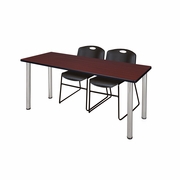 66 X 24 IN. TRAINING TABLE- MAHOGANY TOP, CHROME LEGS & 2 CHAIRS- BLACK <FONT COLOR=GREEN>-FREE SHIPPING-</FONT>