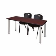 66 X 24 IN. TRAINING TABLE- MAHOGANY TOP, CHROME LEGS & 2 M STACK CHAIRS- BLACK <FONT COLOR=GREEN>-FREE SHIPPING-</FONT>