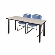 66 X 24 IN. TRAINING TABLE- MAPLE TOP, BLACK LEGS & 2 CHAIRS- BLUE <FONT COLOR=GREEN>-FREE SHIPPING-</FONT>
