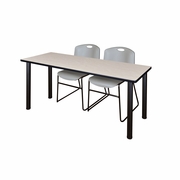 66 X 24 IN. TRAINING TABLE- MAPLE TOP, BLACK LEGS & 2 CHAIRS- GREY <FONT COLOR=GREEN>-FREE SHIPPING-</FONT>
