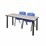 66 X 24 IN. TRAINING TABLE- MAPLE TOP, BLACK LEGS & 2 M STACK CHAIRS- BLUE <FONT COLOR=GREEN>-FREE SHIPPING-</FONT>