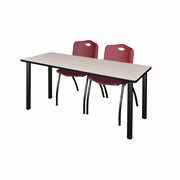 66 X 24 IN. TRAINING TABLE- MAPLE TOP, BLACK LEGS & 2 M STACK CHAIRS- BURGUNDY <FONT COLOR=GREEN>-FREE SHIPPING-</FONT>