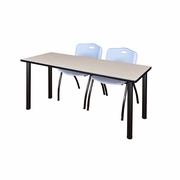 66 X 24 IN. TRAINING TABLE- MAPLE TOP, BLACK LEGS & 2 M STACK CHAIRS- GREY <FONT COLOR=GREEN>-FREE SHIPPING-</FONT>