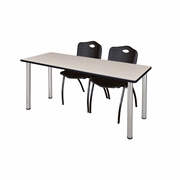 66 X 24 IN. TRAINING TABLE- MAPLE TOP, CHROME LEGS & 2 M STACK CHAIRS- BLACK <FONT COLOR=GREEN>-FREE SHIPPING-</FONT>