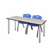 66 X 24 IN. TRAINING TABLE- MAPLE TOP, CHROME LEGS & 2 M STACK CHAIRS- BLUE <FONT COLOR=GREEN>-FREE SHIPPING-</FONT>