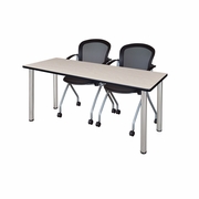 66 X 24 IN. TRAINING TABLE- MAPLE TOP, CHROME LEGS & 2 NESTING CHAIRS <FONT COLOR=GREEN>-FREE SHIPPING-</FONT>