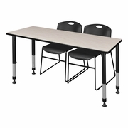 66 X 30 IN. ADJUSTABLE CLASSROOM TABLE- MAPLE & 2 STACK CHAIRS- BLACK <FONT COLOR=GREEN>-FREE SHIPPING-</FONT>