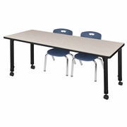 66 X 30 IN. MOBILE ADJUSTABLE CLASSROOM TABLE- MAPLE & 2 ANDY 12 IN. STACK CHAIRS- BLUE <FONT COLOR=GREEN>-FREE SHIPPING-</FONT>