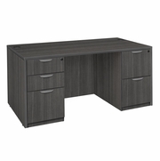66 X 30 IN. OFFICE DESK WITH DOUBLE FULL PEDESTAL- ASH GREY <FONT COLOR=GREEN>-FREE SHIPPING-</FONT>