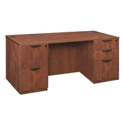 66 X 30 IN. OFFICE DESK WITH DOUBLE FULL PEDESTAL- CHERRY <FONT COLOR=GREEN>-FREE SHIPPING-</FONT>