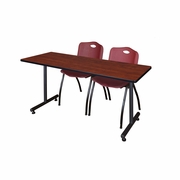 66 X 30 IN. T-BASE TRAINING SEMINAR TABLE- CHERRY, 2 M STACK CHAIRS- BURGUNDY <FONT COLOR=GREEN>-FREE SHIPPING-</FONT>