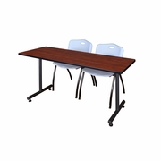 66 X 30 IN. T-BASE TRAINING SEMINAR TABLE- CHERRY, 2 M STACK CHAIRS- GREY <FONT COLOR=GREEN>-FREE SHIPPING-</FONT>