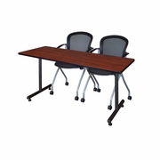 66 X 30 IN. T-BASE TRAINING SEMINAR TABLE- CHERRY, 2 NESTING CHAIRS <FONT COLOR=GREEN>-FREE SHIPPING-</FONT>