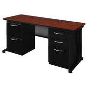 66 X 30 IN. TEACHERS DESK WITH DOUBLE PEDESTAL DRAWER UNIT- CHERRY <FONT COLOR=GREEN>-FREE SHIPPING-</FONT>