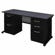 66 X 30 IN. TEACHERS DESK WITH DOUBLE PEDESTAL DRAWER UNIT- GREY <FONT COLOR=GREEN>-FREE SHIPPING-</FONT>