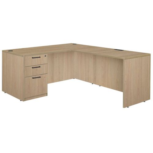 66 X 77 IN. L DESK WITH SINGLE FULL PEDESTAL DRAWER UNIT- NOBLE OAK <FONT COLOR=GREEN>-FREE SHIPPING-</FONT>